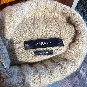 Zara Premium Wool Blend Chunky Knit Turtleneck Sweater dress in Camel
